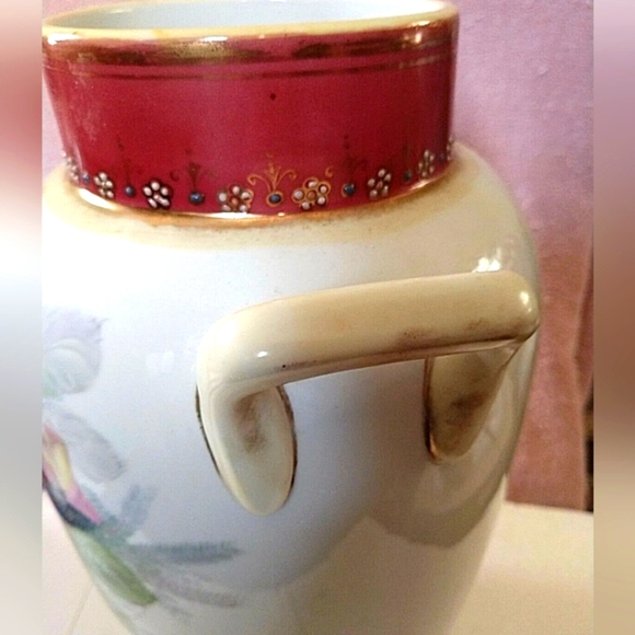 NIPPON 12" TALL Hand Painted Floral & Gold Gilt 2 Handle Vase. 100 yrs old - Picture 12 of 13